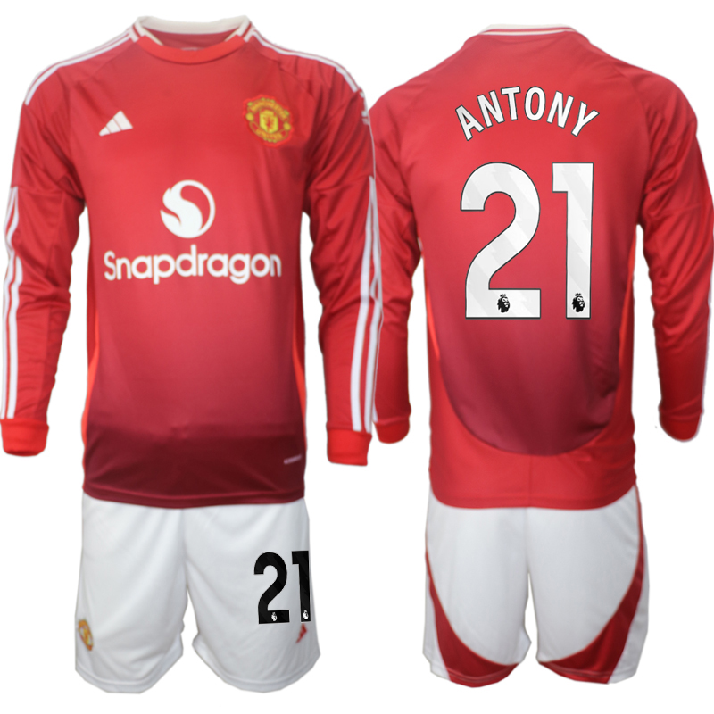 Men 2024-2025 Club Manchester United home Long Sleeves Red #21 Soccer Jersey